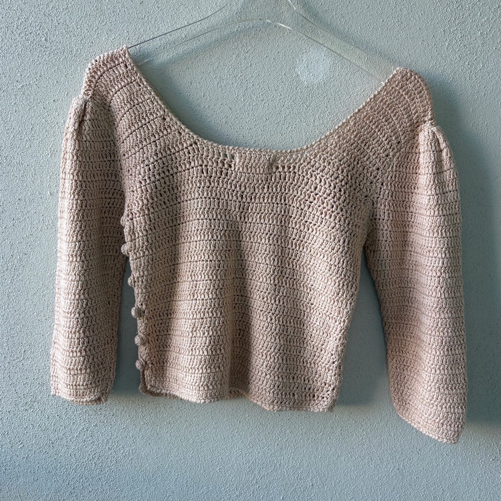 Vintage Jennifer Reed Knitted‎ by Hand Cream Size M Side Buttons Silk Blend Crop - Picture 4 of 13